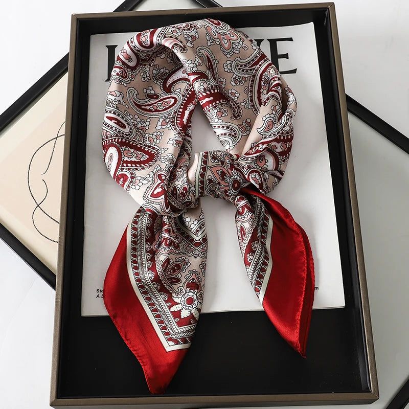 60Colors Luxury Scarf Women 70*70Cm Silk Feel Square Hair Wrapping Foulard Satin Shawl Big Size Head Bandana Hijab Handkerchief