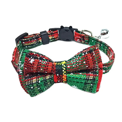 Pet Breakaway Cat Collar Bow Tie & Bell – Christmas Plaid