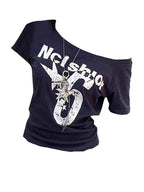 Y2k Sport Summer Off shoulder Top Women Sexy Vintage 2000s Short sleeve T shirt  Lady Body Basic Crop Top Female Casual
