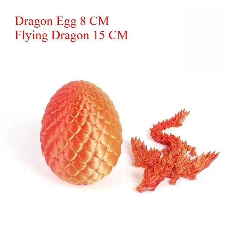 Colorful gemstone 3D-printed dragon egg figurine with wings and egg shape, featuring flexible joints and handcrafted desktop dec