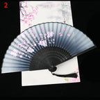 Vintage Silk Folding Fan Bamboo Tassel Decorative Hand Fan