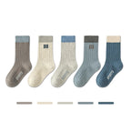 5 Pairs Children's Socks Autumn and Winter Boys' Socks Versatile Solid Color Striped Casual Socks for Students