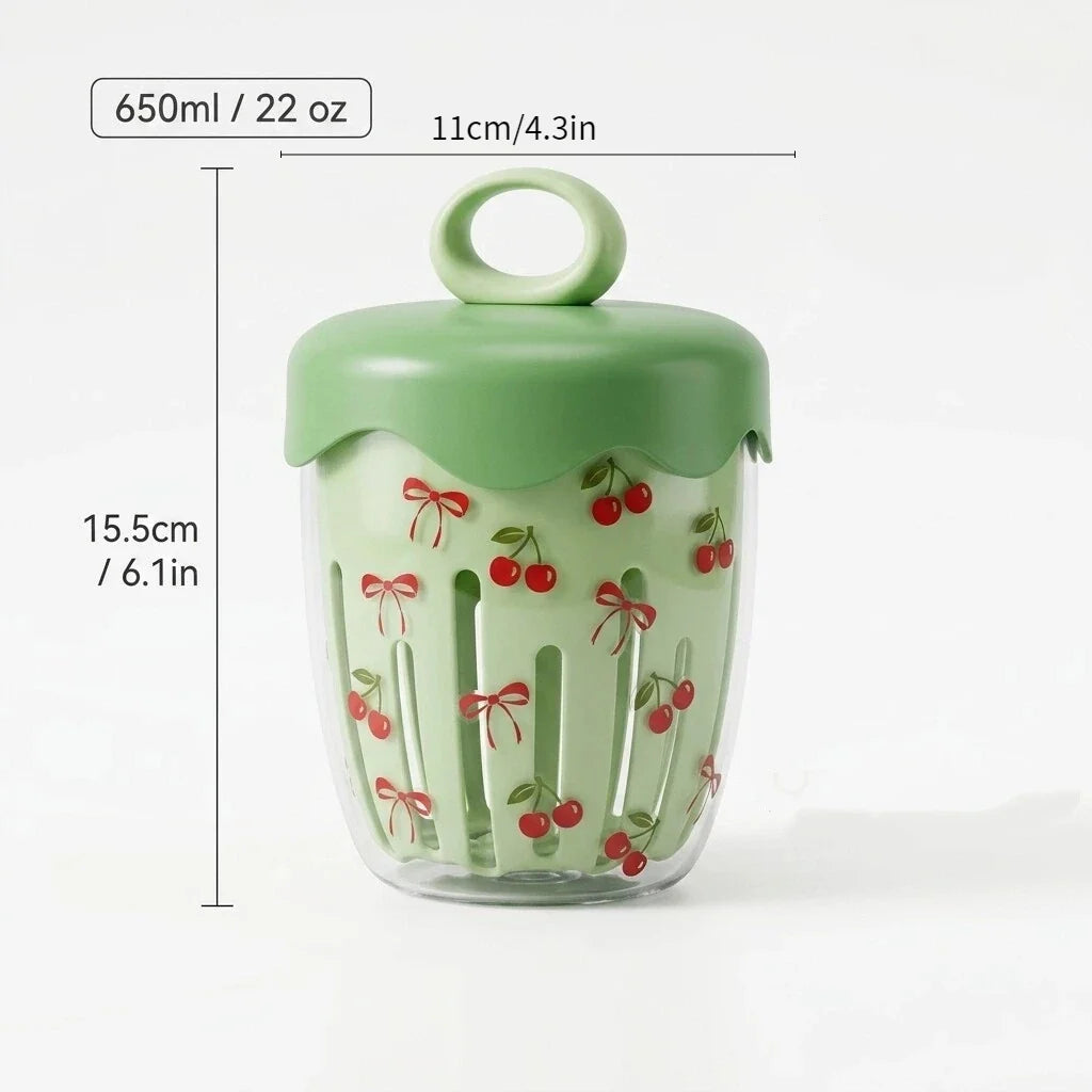 WORTHBUY Double Wall Salad Cup Portable Leak Proof Oat Container With Fork&Handle Drain Fruit Cup Cute Breakfast Cup For Student