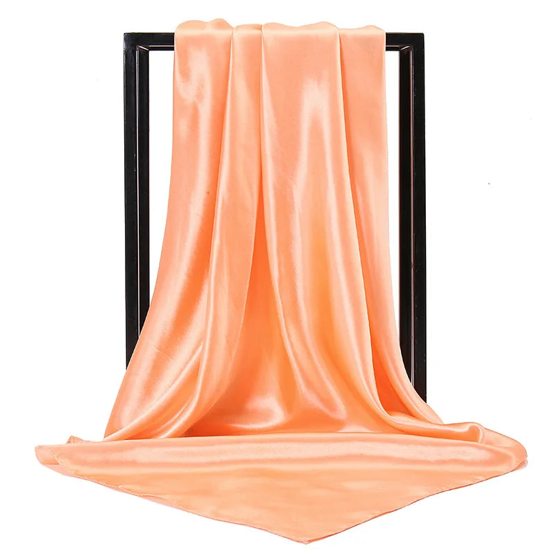 Luxury Brand Silk Scarf Women Satin Solid color Hijab Scarves Muslim Pareo Bandana Female Shawl Wrap Headband Foulard 90*90cm