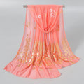 Elegant Peacock Printed Hijab Gold Glitter Polyester Scarf For Woman Solid Color Shawls Summer Sun Protection Headband 170*60cm