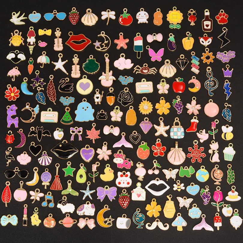 30/60/100pcs Random Mix Enamel/Drip Oil Charms For Jewelry Making Bulk Trinkets Charm Flower Heart Animal Bag Charm DIY Pendant