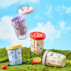 WORTHBUY Double Wall Salad Cup Portable Leak Proof Oat Container With Fork&Handle Drain Fruit Cup Cute Breakfast Cup For Student