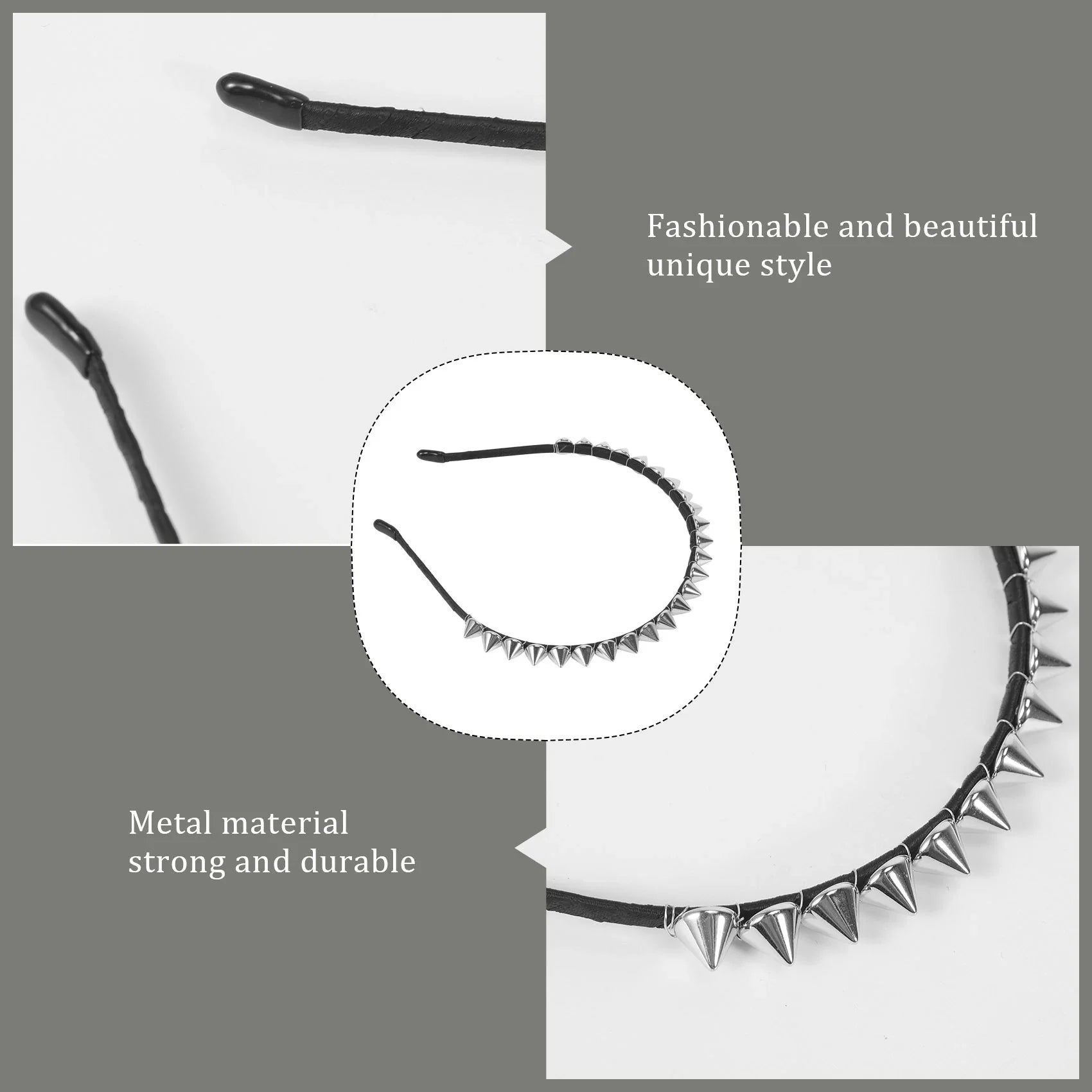 Silver Metal Stud Rivet Spike Headband Hair Head Band Aliceband Punk Girl