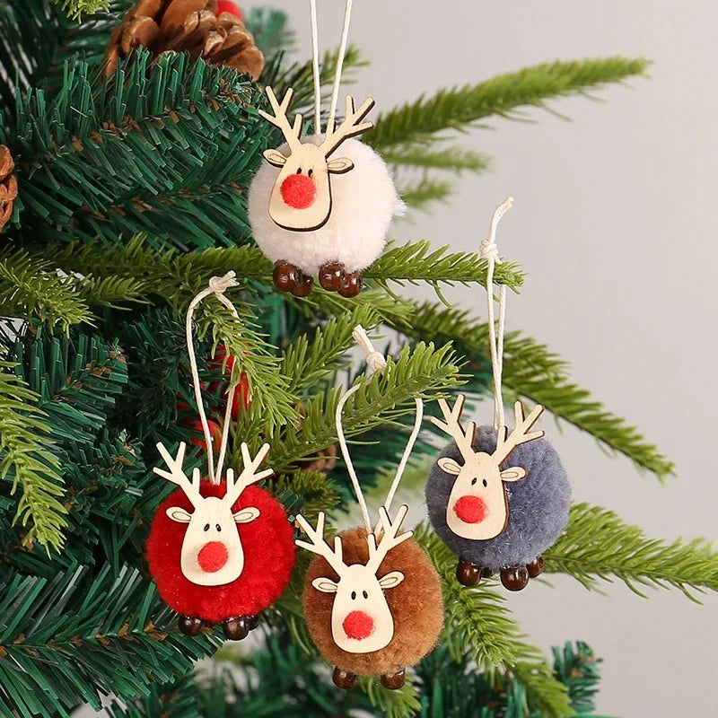 4PCS Christmas Tree Decorations Elk Felt Christmas Tree Ornaments Cute Xmas Deer Hanging Elk New Year Holiday Party Decorations