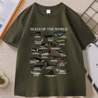 Seal Tshirt Y2k Seals of The World T-shirt 90s Retro Tee Crewneck Animal Tshirt Casual Loose Cotton Short Sleeve Print Clothes