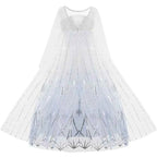 Disney Elsa Princess Dress For Girl White Printed Long-Sleeved Lace Dress Festive Party Gift Set Frozen Dress Fire Spirit Olaf