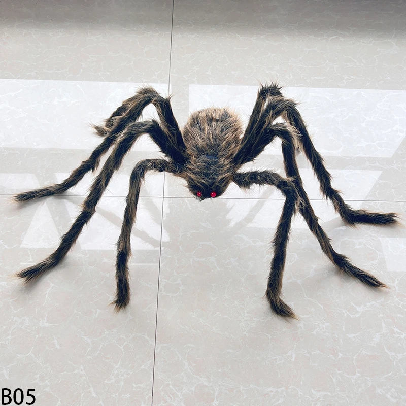 Halloween Black Giant Spider Scary Artificial Plush Spider Home Bar Haunted House Scene Ornaments Props Holiday Outdoor Decors