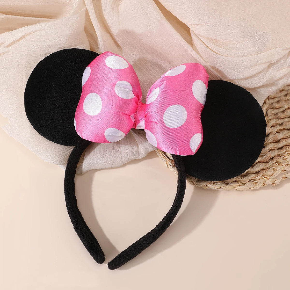 1Pc Mouse Ears Headband Polka Dot Satin Bow Mini Ears Hairband for Halloween Birthday Party Cosplay Costume Hair Accessories