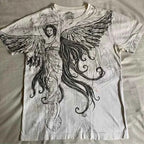 2000s American New Retro Casual Hip-Hop Gothic Print Women Clothing  Fashion T shirt Street Short Sleeved Men And Women Y2K Tops