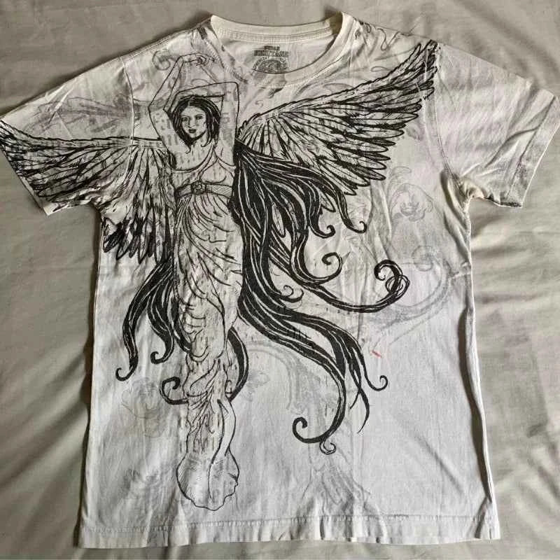 2000s American New Retro Casual Hip-Hop Gothic Print Women Clothing  Fashion T shirt Street Short Sleeved Men And Women Y2K Tops