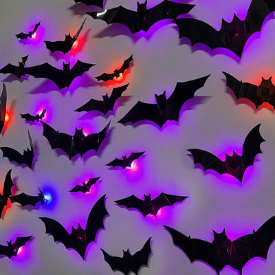 Halloween Bat & Spider Night Light Wall Decor – 3D Glow Stickers