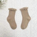 Ruffle Kids Knee High Socks Baby Girls Toddlers Long Soft Cotton Sock Lace Flower Children School Uniform Socks For 0-8Years
