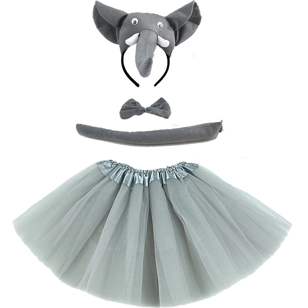 Animals  Children  Headband Tutu Skirt Tail Bow Kids  Girl Party Props Elephant Tiger Fox     Halloween Costume Cosplay