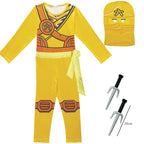 Kids Leg Ninja Cosplay Superhero Jumpsuit Kids Anime Ninja Costume Fancy Party Dress Carnival Halloween Costume with Toy Fork