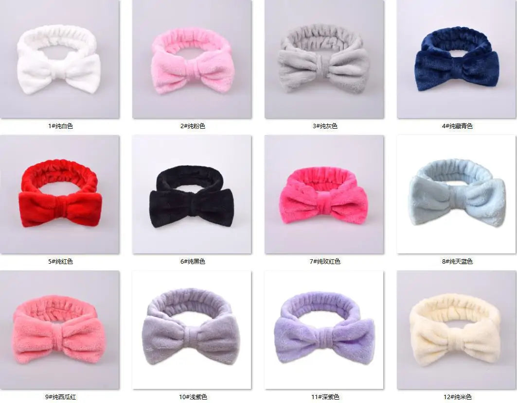 Women Solid Bow Headbands Coral Fleece Makeup Spa Wash Face Turban Head Wrap Girls Hair Towel Accessories Head Band Hairbands
