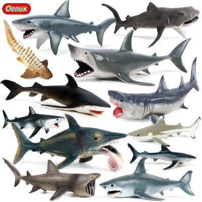 Oenux Ocean Animals Action Figures Sealife Shark Whare Megalodon Model Figurines PVC Home Decoration Kid Cognitive Education Toy