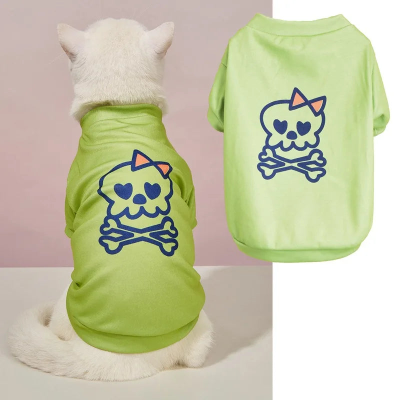 Halloween Pet Clothing – Funny Pumpkin Skull Tee
