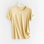 High-end New 10% Silk & Mercerized Cotton Women T-shirt Luxury Tee Short Sleeve Silky Feeling Summer Wear 2025 Tops V / O-neck