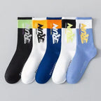 5/10 Pairs Men Letter Printed Mid Tube Socks Street Style Sweat Absorbing Breathable All Season Casual Sports Basketball Socks