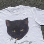 Y2k Wrinkled Cat Graphic Print Punk 90s Grunge Retro Hip Hop Style White Top T-shirt Emo Aesthetic Clothes Harajuku Y2K Top