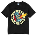 Funny Save The Planet Kill All Humans Robot Graphic Print T Shirt Men's Women Fashion Short Sleeve T-shirt Oversized Cotton Tees