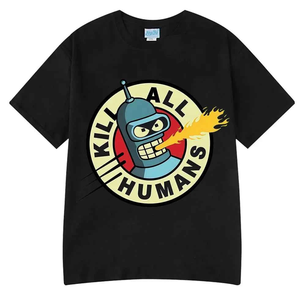 Funny Save The Planet Kill All Humans Robot Graphic Print T Shirt Men's Women Fashion Short Sleeve T-shirt Oversized Cotton Tees