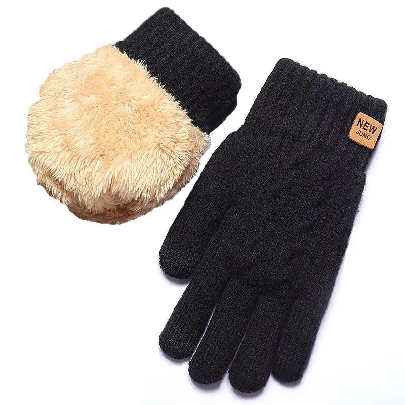Fashion Black Woven Velvet Touch Screen Gloves Warm Winter Typing Gloves Sensitive Touch for Men Women Daily Outdoor Use
