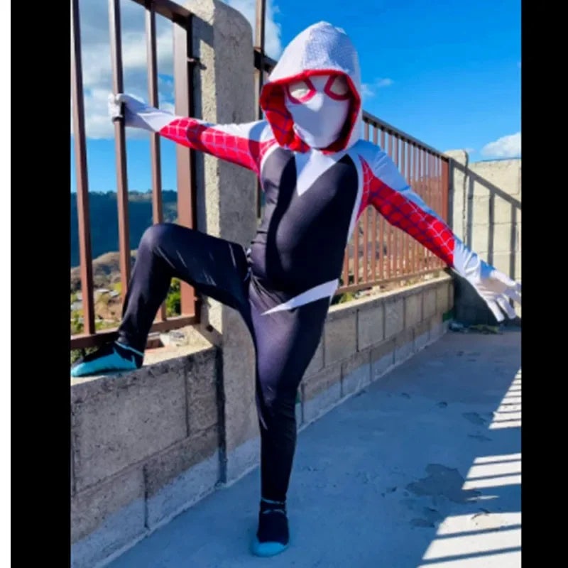 Girls Gwen Superhero Bodysuit Halloween Cosplay Masks Jumpsuit Kids Purple Cape Dress Up Kids Masks Dress Up Gift
