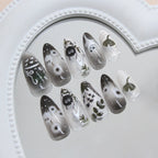 24pcs Gradient Black False Nails Cute Cartoon Cat's Eye Forest Elf Girl Press On Nails Glossy Almond Sweet Cool Fake Nail Tips