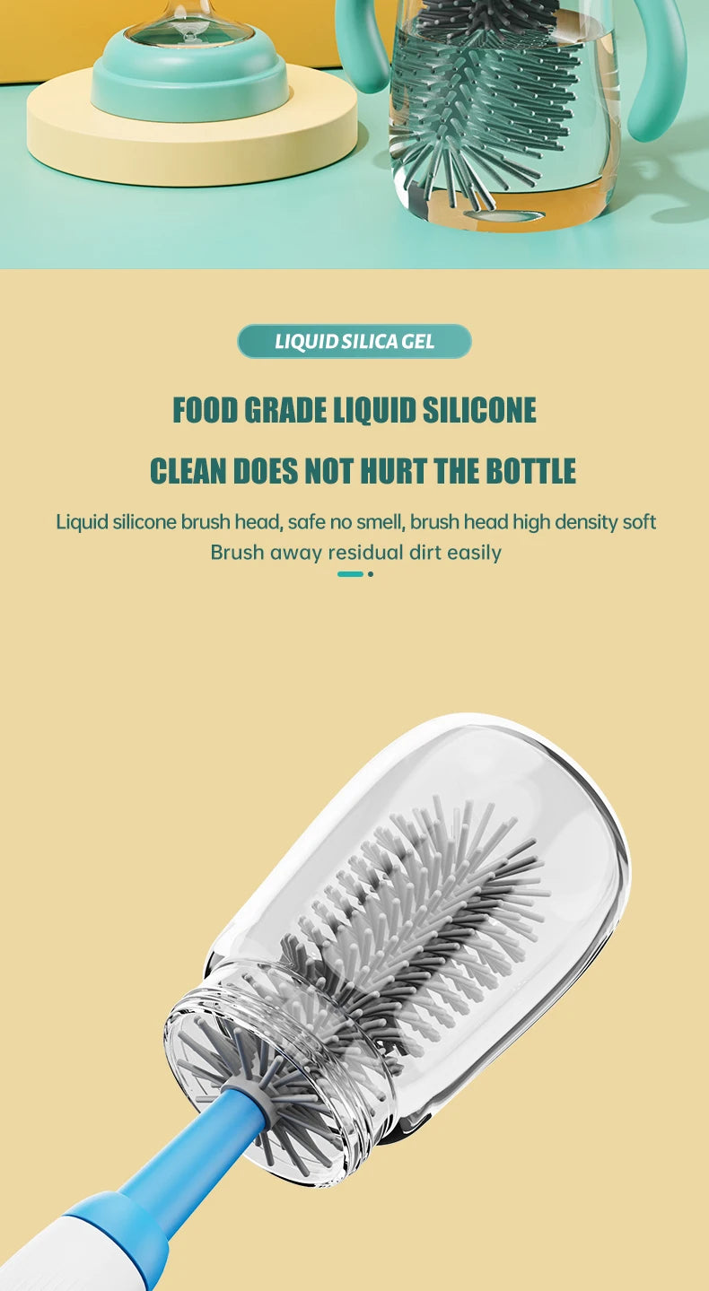 Electric Baby Bottle Brush 1500mah Multipurpose Silicone Cordless Infants Babe Milk Bottle Nipple Clean Brushes with Extensions