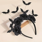 1 Piece Halloween Party Headband - Cute Witch Hat with Black Artificial Flowers, gothic Bat Clip, Dark Role-Playing Accessory
