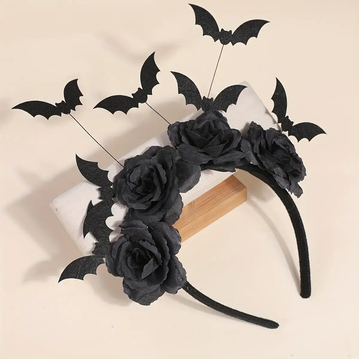 1 Piece Halloween Party Headband - Cute Witch Hat with Black Artificial Flowers, gothic Bat Clip, Dark Role-Playing Accessory