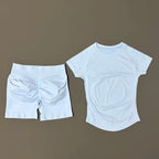 2 Pcs HISTELLO Sports Gym Sets Short Sleeve Seamless Yoga Clothing Fitness Set Women Workout Running Sports Short Leggings Suit