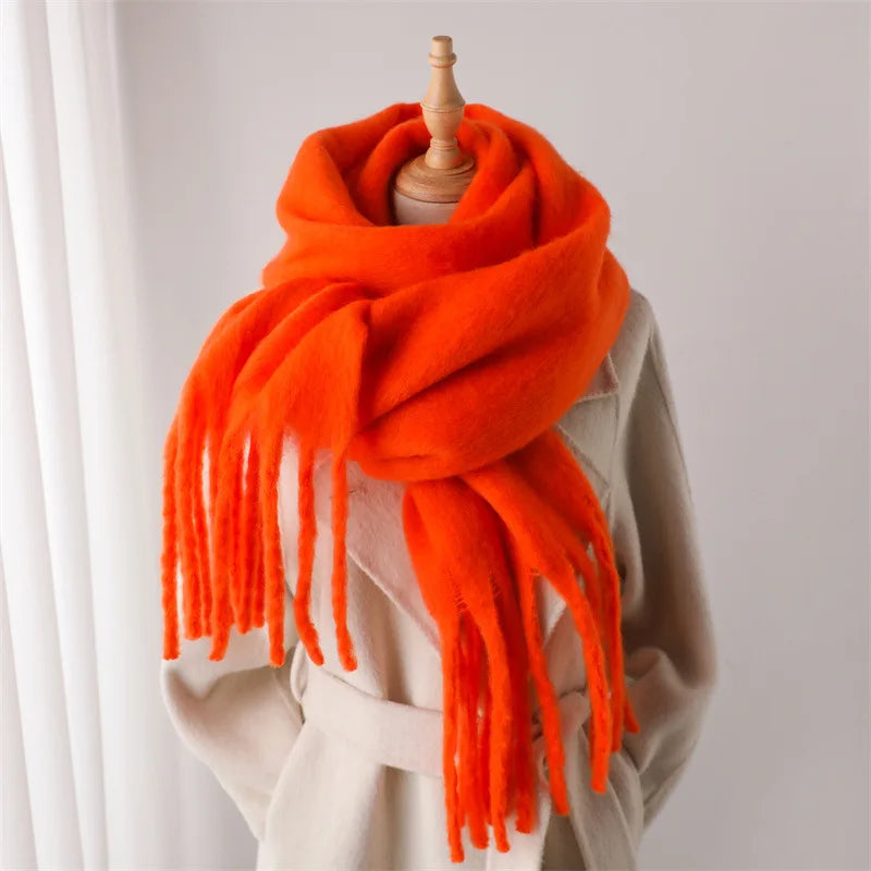 2025 Women Scarf Winter Warm Thick Shawl Wraps Fashion Solid Color Pashmina Scarves Long Tassel Hijab Stoles Bufanda Cashmere