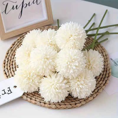 6 Artificial Dandelion and Chrysanthemum Ball Bouquets - Perfect for Home, Office, Coffee Shop, Garden Party, Wedding Decoration