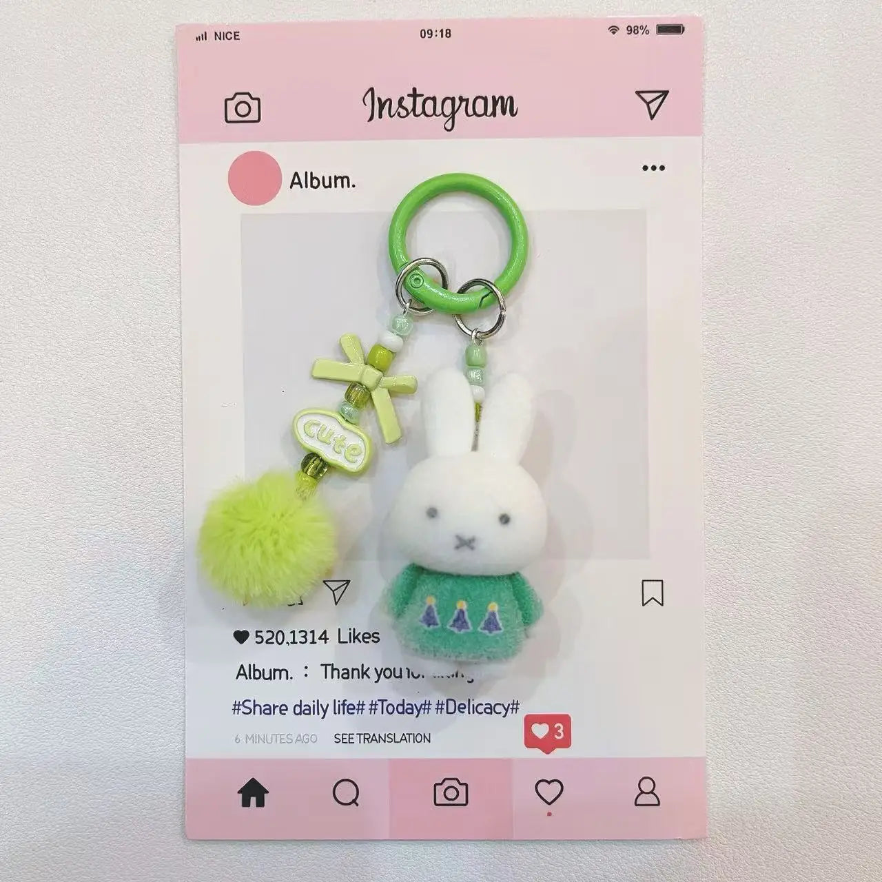 Miffy Cute Creative Fashion Plush Keychain Portable Decorative Rabbit Pendant Anime Bag Kawaii Suitable for Men and Women Gifts