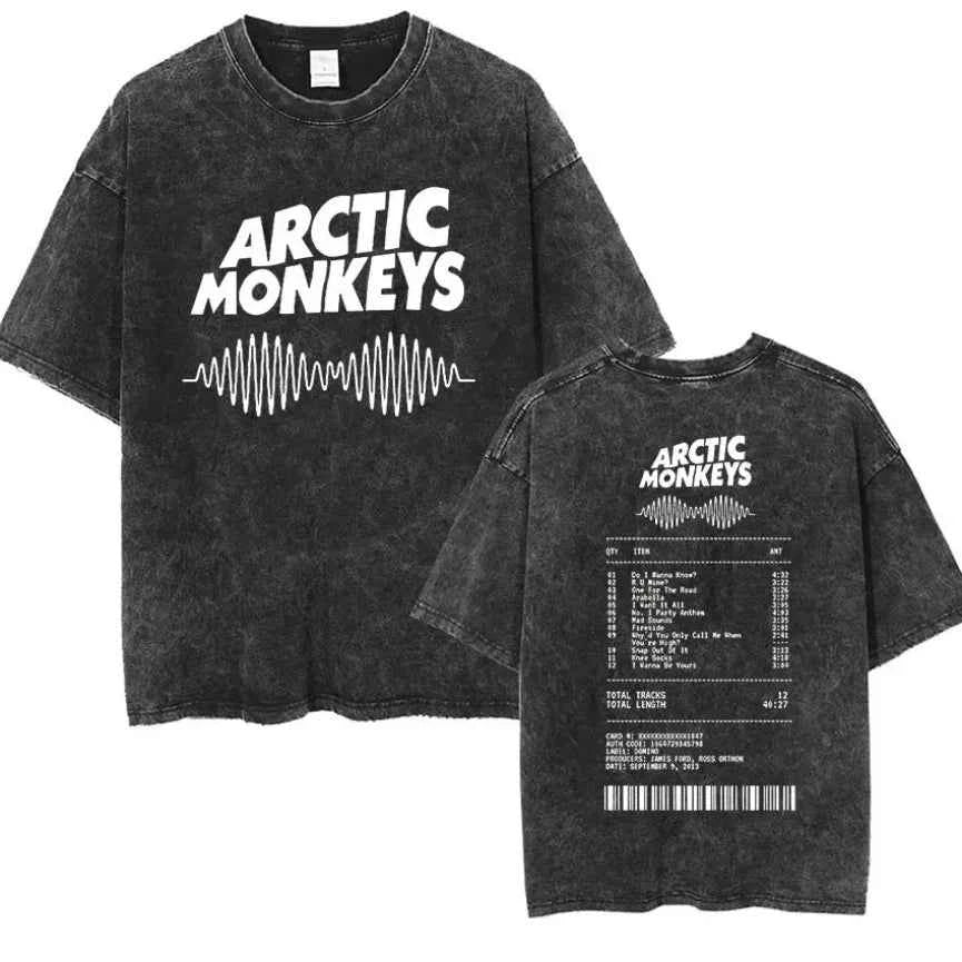 Retro Rock Arctic Monkeys Music Album Graphic T-Shrit Men's Vintage Washed Oversized Short Sleeve T Shirt Y2k Hip Hop Streetwear