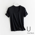 High-end New 10% Silk & Mercerized Cotton Women T-shirt Luxury Tee Short Sleeve Silky Feeling Summer Wear 2025 Tops V / O-neck