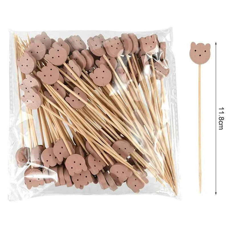 100Pcs Disposable Bamboo Skewer Hawaiian Flamingo Pearl Cocktail Picks Buffet Food Fruit Forks For Wedding Birthday Party Decor