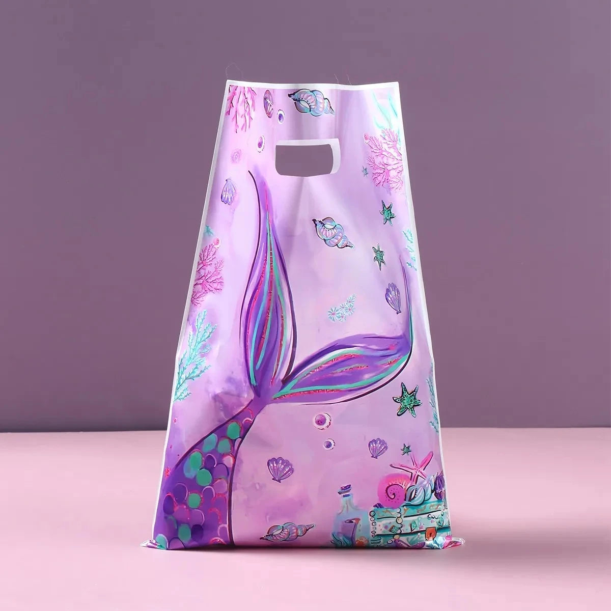 10PCS Little Mermaid Party Candy Bags – Kids Birthday Goodie Bags, Baby Shower & 1st Birthday Gift Bags, Handbag Style Party Supplies