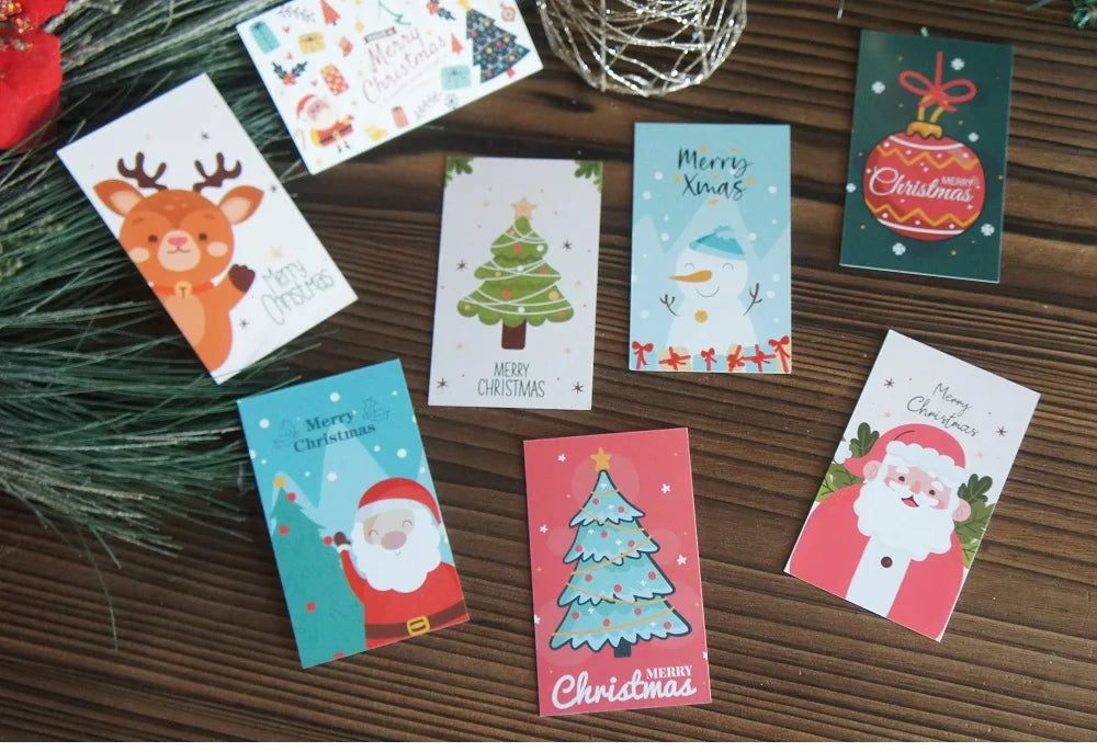 50pcs Mini Mix Merry Christmas Elk Santa Say Hi Design Card Scrapbooking Party Invitation Cards New Year Greeting Card