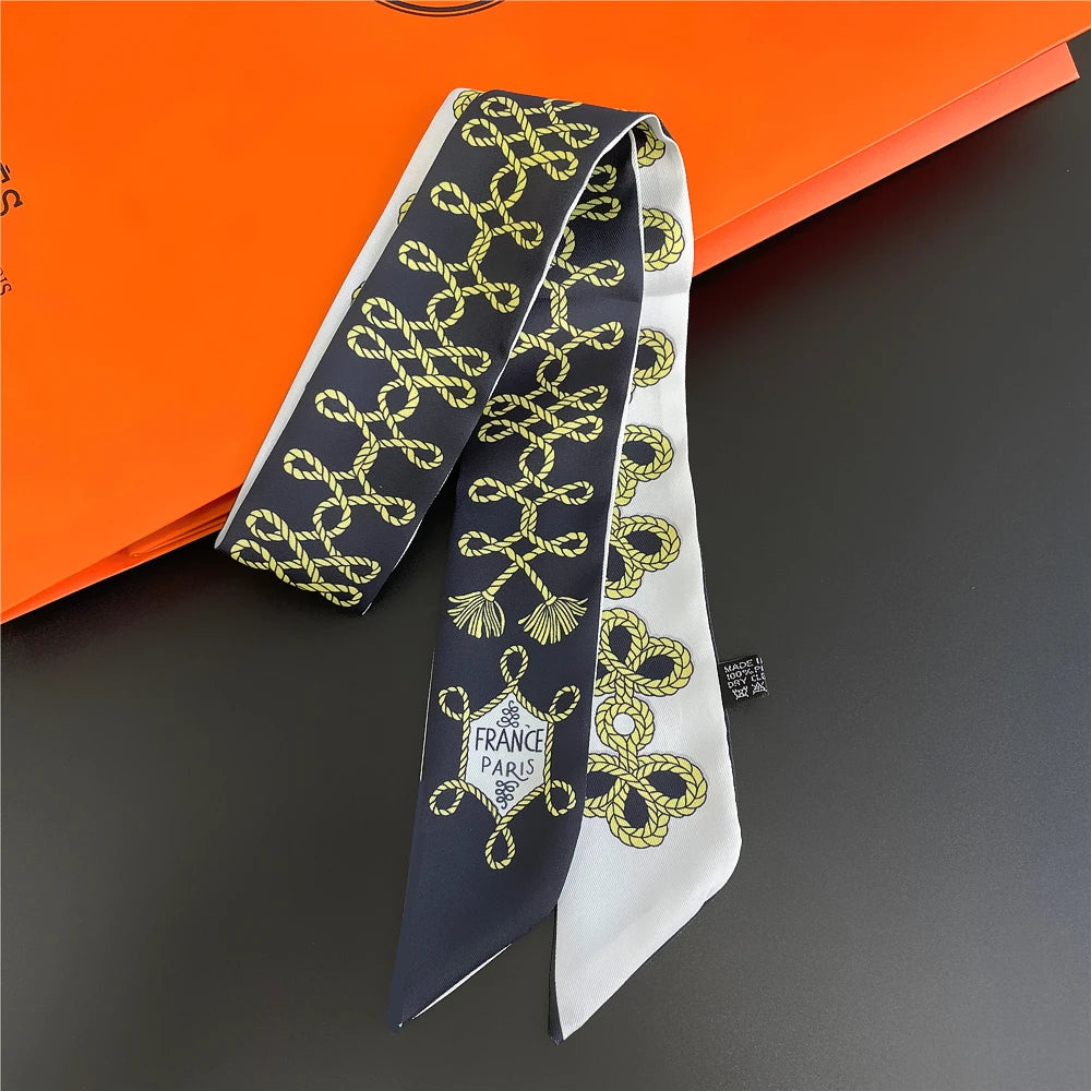 Fashion Women Hair Scarf 2024 New Brand Design Luxury Silk Scarf Fashion Print Headband Skinny Bag Scarves Neckerchief