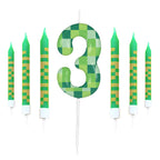 7pcs Green My World Candle Birthday Party Pixel Theme Birthday Party Video Game Party Decoration 0-9 Cake Top Digital Candles