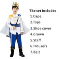 7 Pieces Boys King Carnival Costume Medieval Royal Prince Full Set Outfits for Halloween Birthday Party Fancy Dress Up