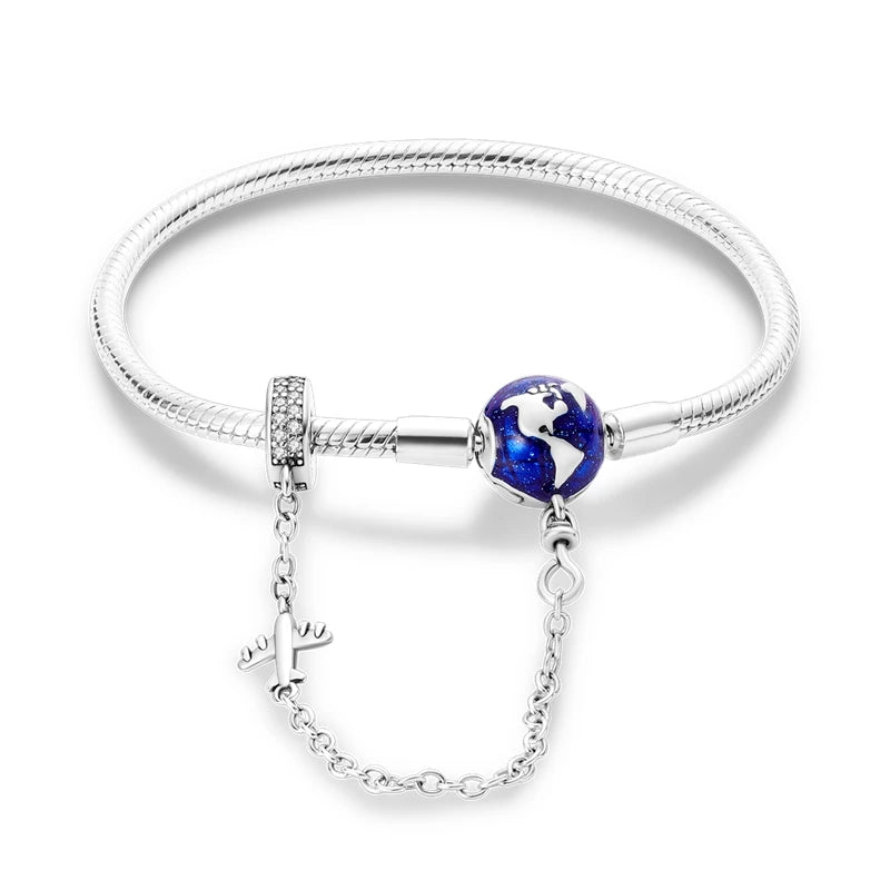 Original 925 Silver Bracelets Four Leaf Clover Butterfly Heart Bracelet Fit DIY Charms Beads Fashion Jewelry 17-20CM